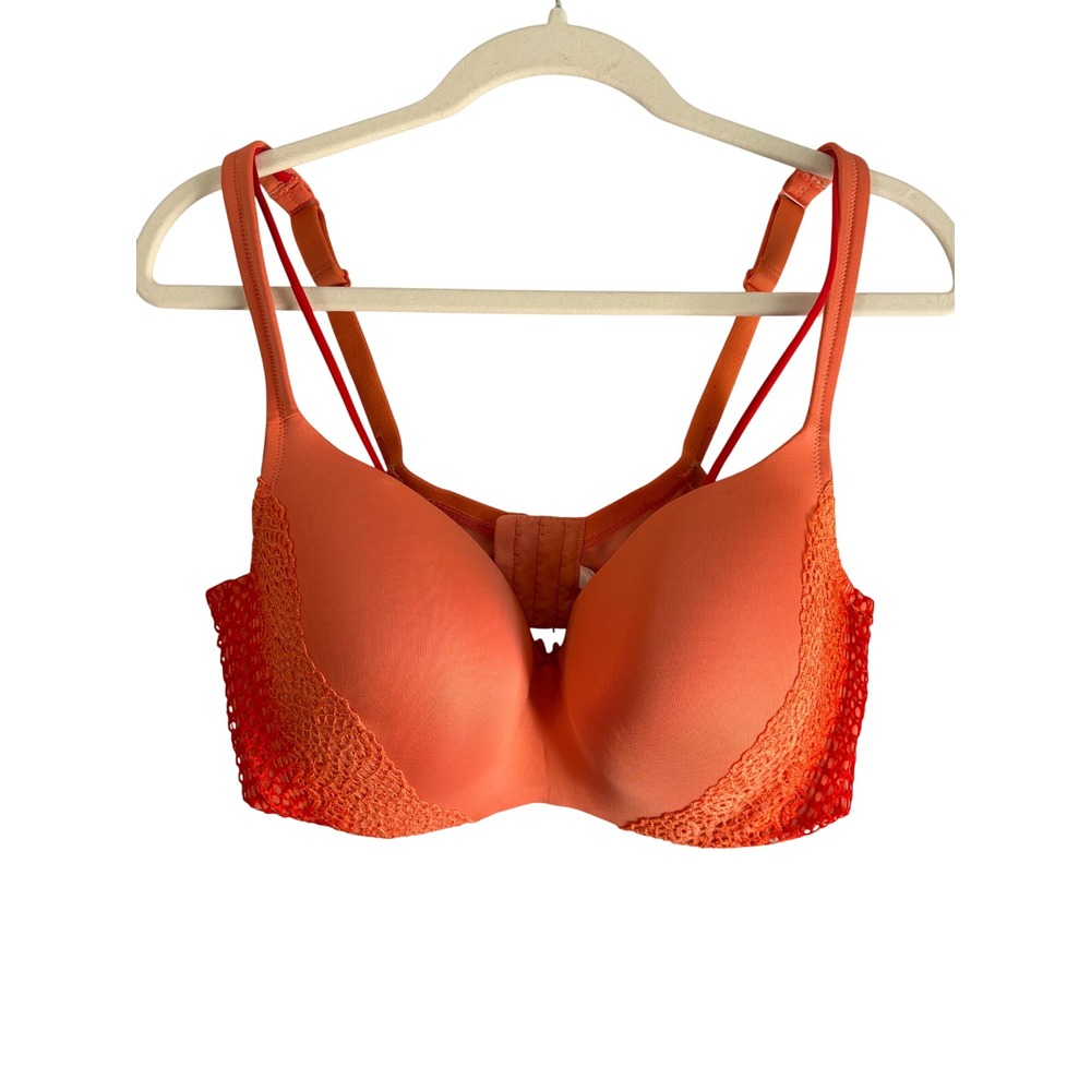 Cacique Orange Lace Balconette Underwire Bra 40DDD Adjustable Straps Lingerie